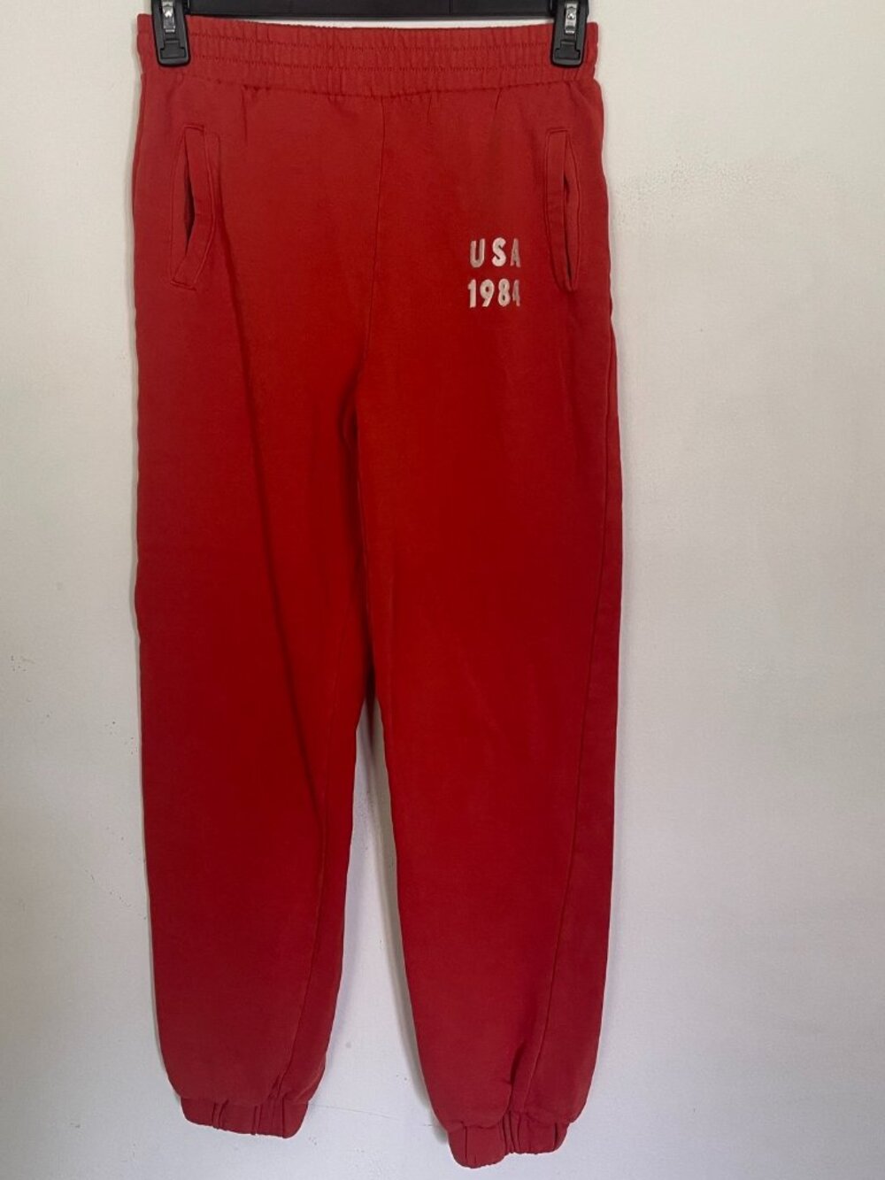 Lazy Sunday Sweatpants Womens Small Orange USA 1984 Graphic Joggers Retro A3